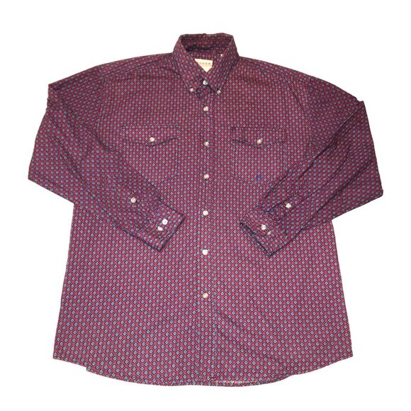 BURGUNDY PAISLEY WESTERN SHIRT SIZE L BUTTON DOWN COWBOY ROCKABILLY ROPER MENS - Picture 1 of 4